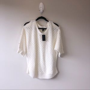 Lauren Michelle Fuzzy Knit Sweater Pearl Detail Cream Size Large NWT’s